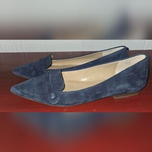 Ann Taylor January Blue Suede Button Flat Shoes Sz 8.5